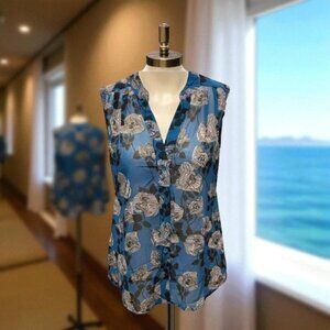 Cabi Engrave Sleeveless Floral Sheer Blouse